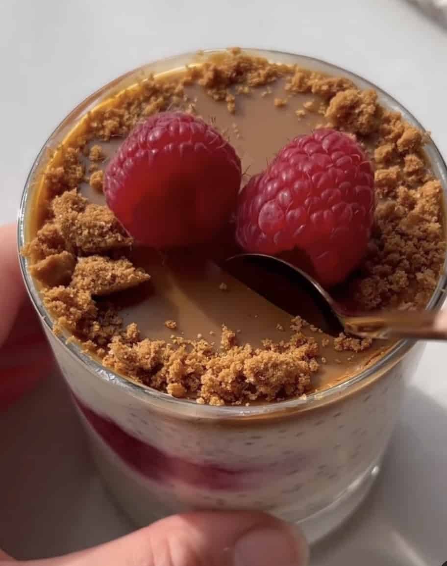overnight oats with chocolate and raspberries
